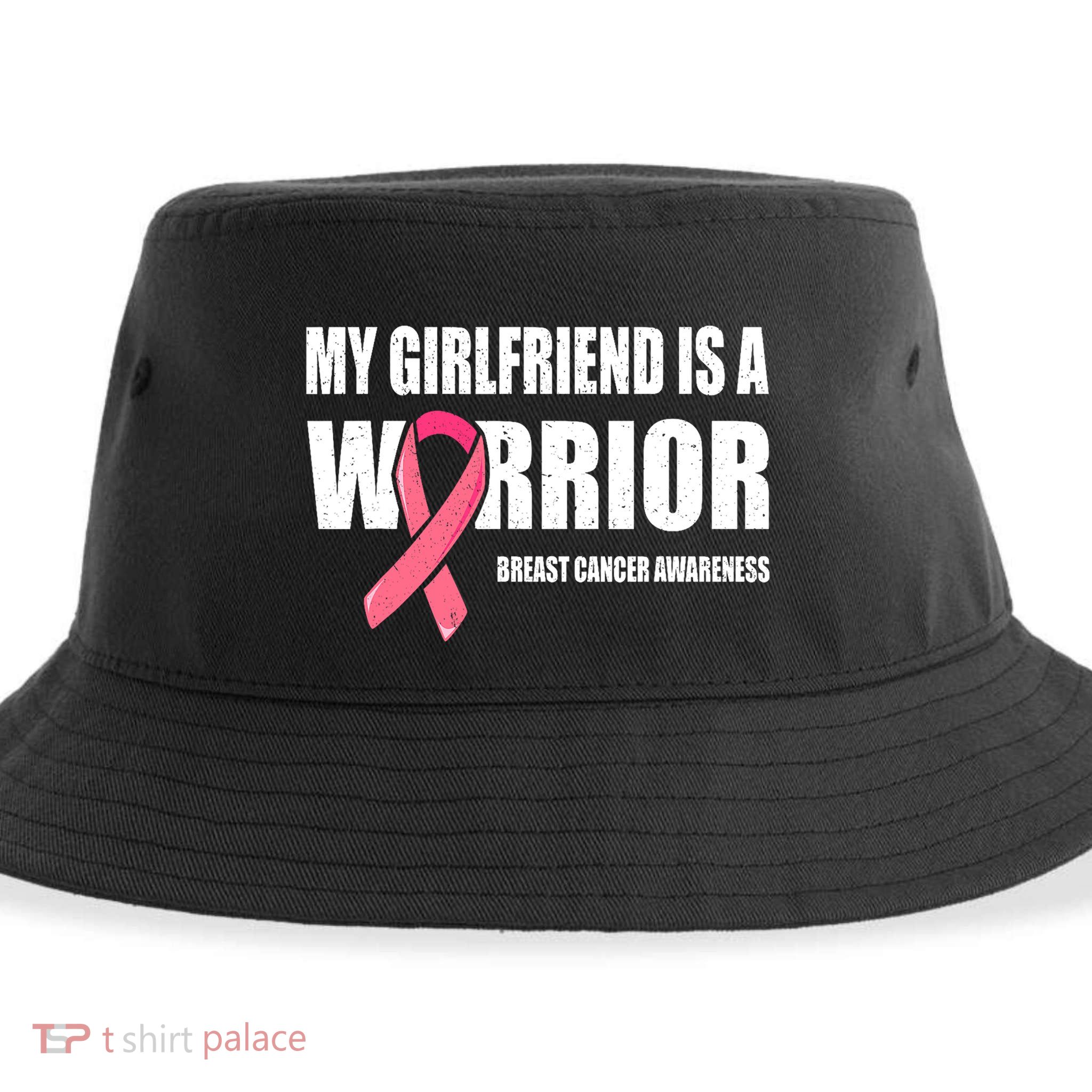 My Girlfriend Is A Warrior Breast Cancer Warrior Sustainable Bucket Hat