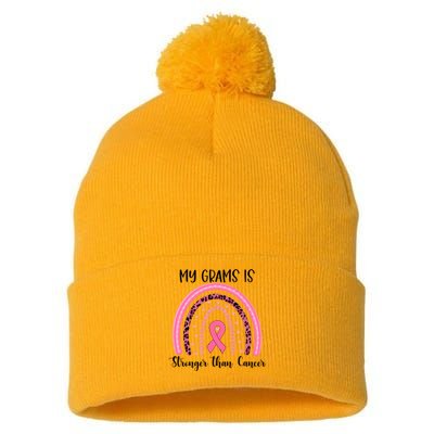 My Grams Is Stronger Than Cancer Breast Cancer Awareness Gift Pom Pom 12in Knit Beanie