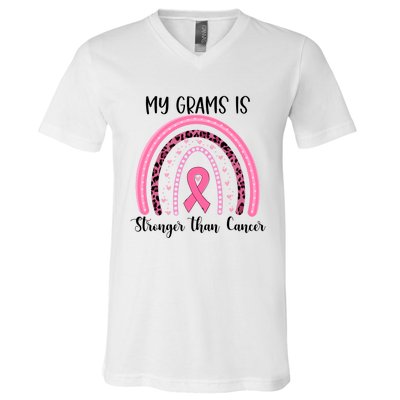 My Grams Is Stronger Than Cancer Breast Cancer Awareness Gift V-Neck T-Shirt