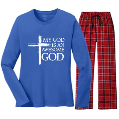 My God Is An Awesome God Prayer Gift Women's Long Sleeve Flannel Pajama Set 