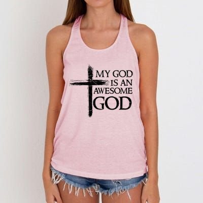 My God Is An Awesome God Prayer Gift Women's Knotted Racerback Tank