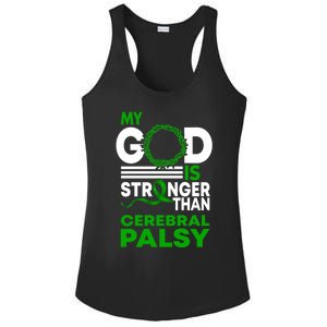 My God Is Stronger Than Cerebral Palsy Awareness Ribbon Cool Gift Ladies PosiCharge Competitor Racerback Tank