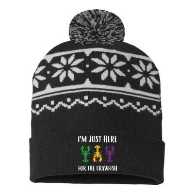 Mardi Gras Im Just Here For The Crawfish USA-Made Snowflake Beanie