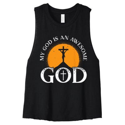 My God Is An Awesome God Prayer Christian Religious Bible Women's Racerback Cropped Tank