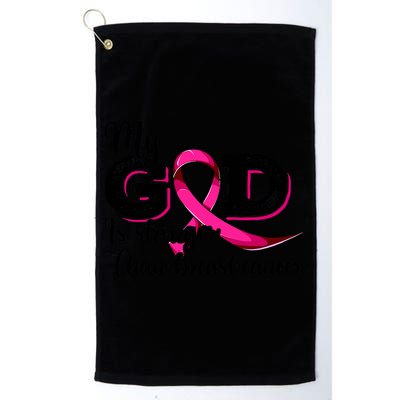My God Is Stronger Than Funny Ribbon Pink Breast Cancer Golf Towel