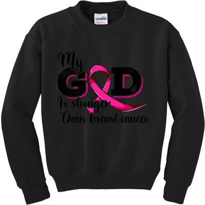 My God Is Stronger Than Funny Ribbon Pink Breast Cancer Kids Sweatshirt