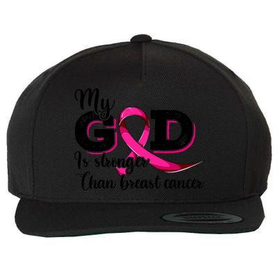 My God Is Stronger Than Funny Ribbon Pink Breast Cancer Wool Snapback Cap