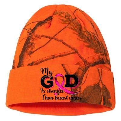 My God Is Stronger Than Funny Ribbon Pink Breast Cancer Kati Licensed 12" Camo Beanie