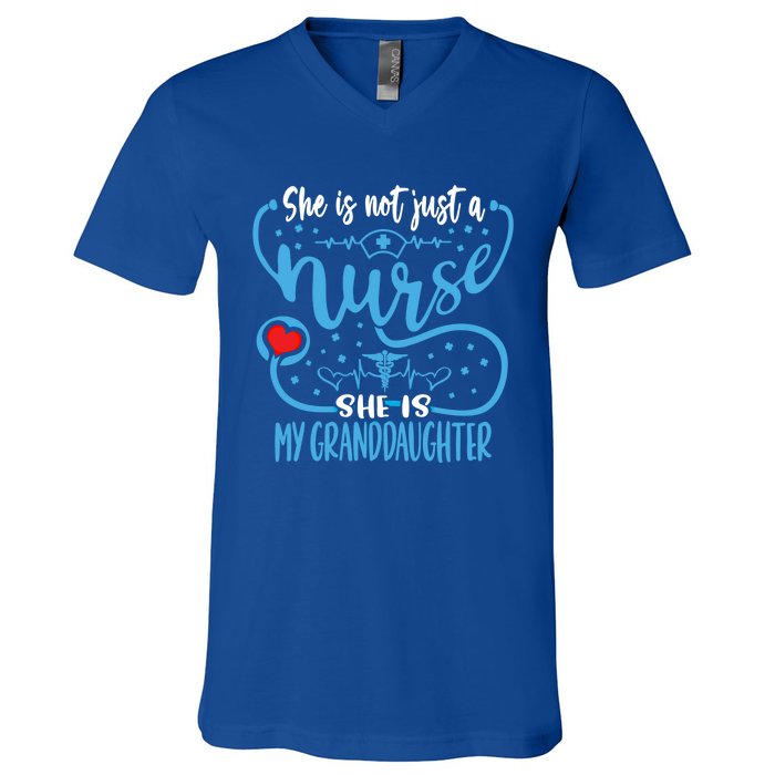 My Granddaughter Is A Nurse Proud Nurses Grandparent Rn Lpn Gift V-Neck T-Shirt