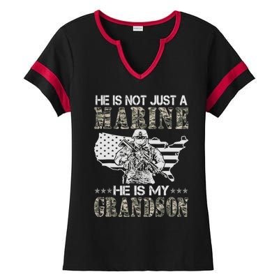 My Grandson Is A Marine Proud Gift Grandma Proud Grandpa Gift Ladies Halftime Notch Neck Tee