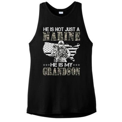 My Grandson Is A Marine Proud Gift Grandma Proud Grandpa Gift Ladies PosiCharge Tri-Blend Wicking Tank