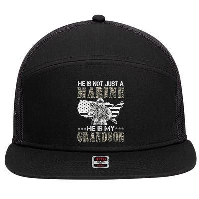 My Grandson Is A Marine Proud Gift Grandma Proud Grandpa Gift 7 Panel Mesh Trucker Snapback Hat