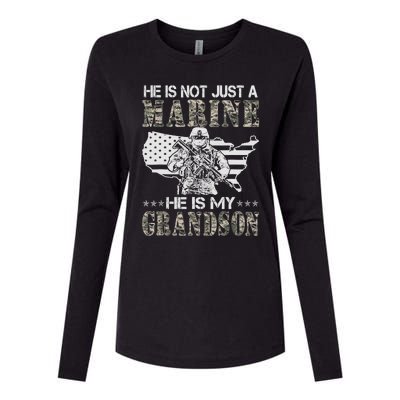 My Grandson Is A Marine Proud Gift Grandma Proud Grandpa Gift Womens Cotton Relaxed Long Sleeve T-Shirt