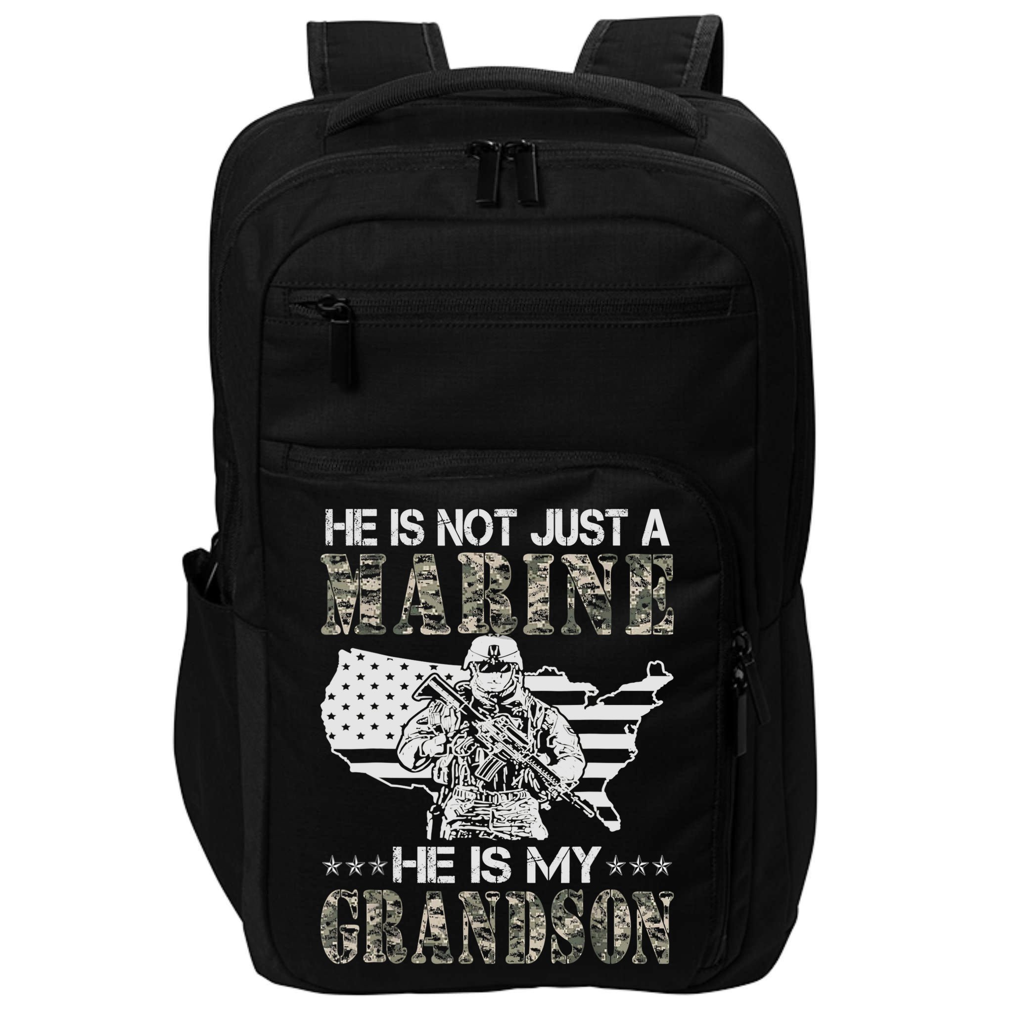 My Grandson Is A Marine Proud Gift Grandma Proud Grandpa Gift Impact Tech Backpack