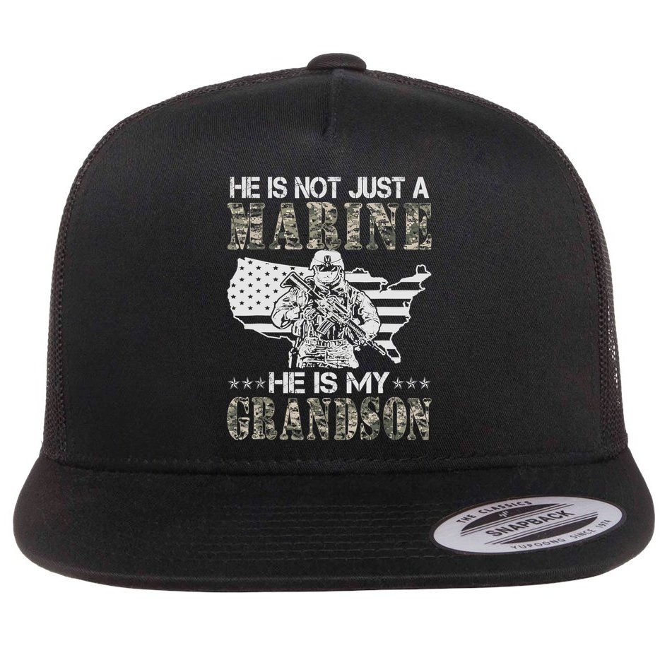 My Grandson Is A Marine Proud Gift Grandma Proud Grandpa Gift Flat Bill Trucker Hat
