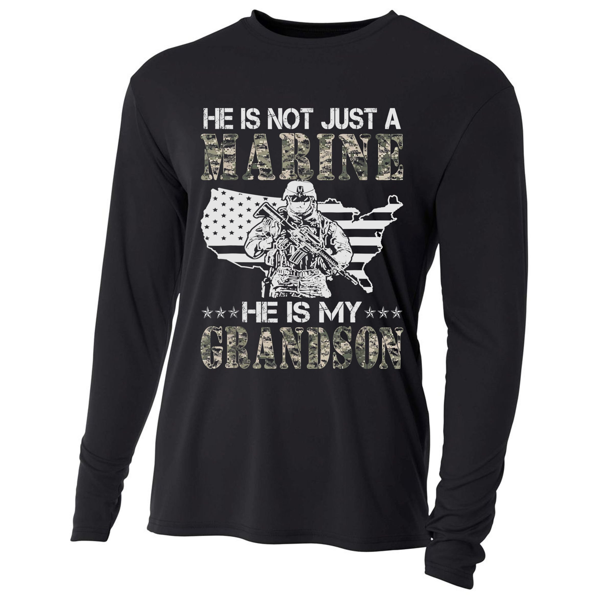 My Grandson Is A Marine Proud Gift Grandma Proud Grandpa Gift Cooling Performance Long Sleeve Crew