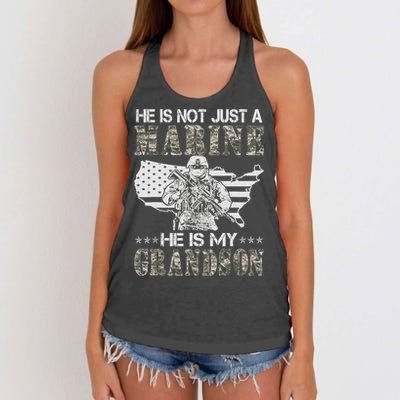 My Grandson Is A Marine Proud Gift Grandma Proud Grandpa Gift Women's Knotted Racerback Tank