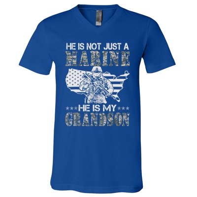 My Grandson Is A Marine Proud Gift Grandma Proud Grandpa Gift V-Neck T-Shirt