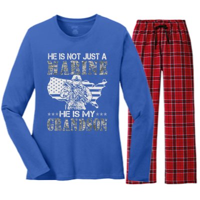 My Grandson Is A Marine Proud Gift Grandma Proud Grandpa Gift Women's Long Sleeve Flannel Pajama Set 