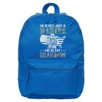My Grandson Is A Marine Proud Gift Grandma Proud Grandpa Gift 16 in Basic Backpack