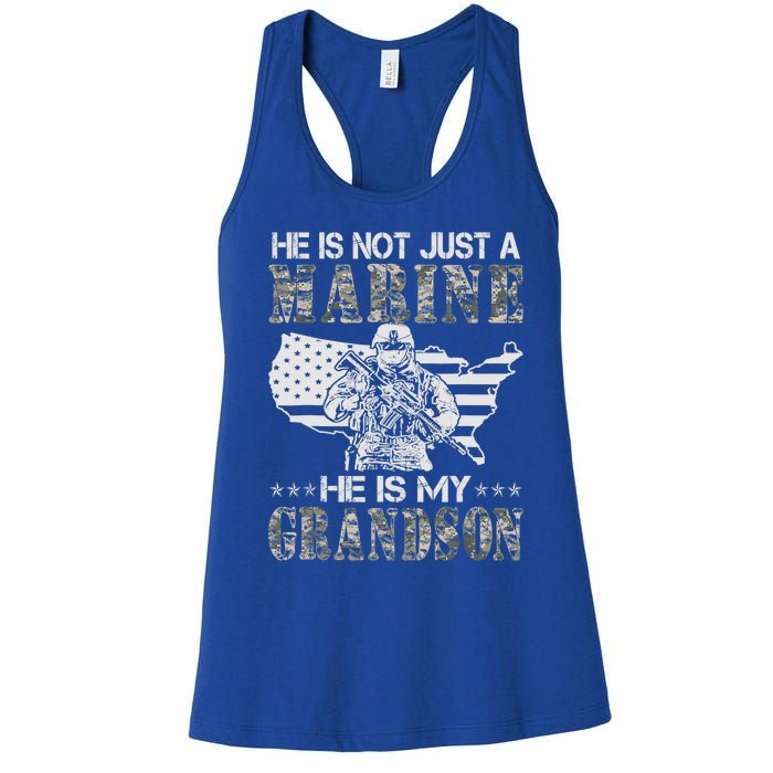 My Grandson Is A Marine Proud Gift Grandma Proud Grandpa Gift Women's Racerback Tank