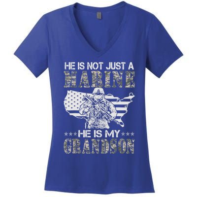 My Grandson Is A Marine Proud Gift Grandma Proud Grandpa Gift Women's V-Neck T-Shirt