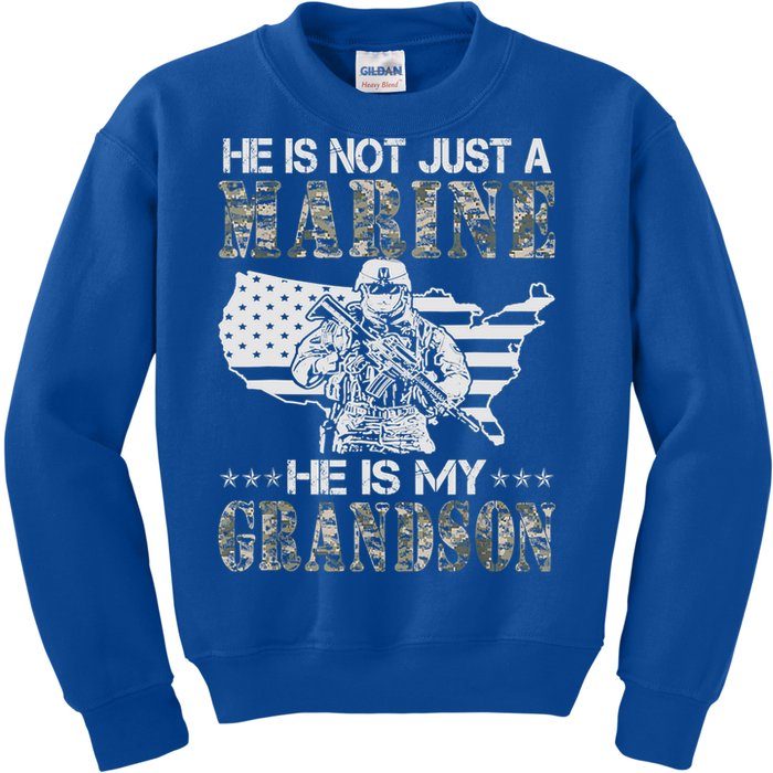 My Grandson Is A Marine Proud Gift Grandma Proud Grandpa Gift Kids Sweatshirt