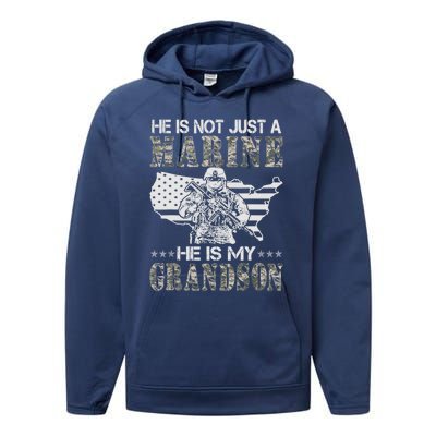 My Grandson Is A Marine Proud Gift Grandma Proud Grandpa Gift Performance Fleece Hoodie