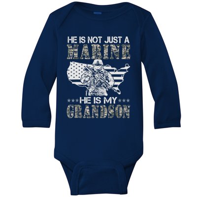 My Grandson Is A Marine Proud Gift Grandma Proud Grandpa Gift Baby Long Sleeve Bodysuit