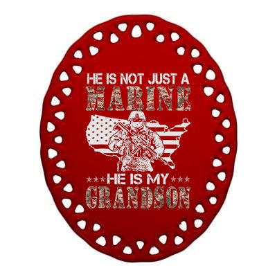 My Grandson Is A Marine Proud Gift Grandma Proud Grandpa Gift Ceramic Oval Ornament