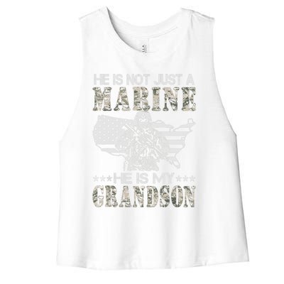 My Grandson Is A Marine Proud Gift Grandma Proud Grandpa Gift Women's Racerback Cropped Tank