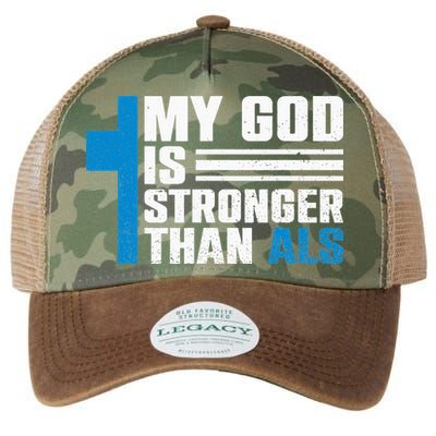 My God Is Stronger Than ALS - ALS Awareness Month Ribbon Legacy Tie Dye Trucker Hat