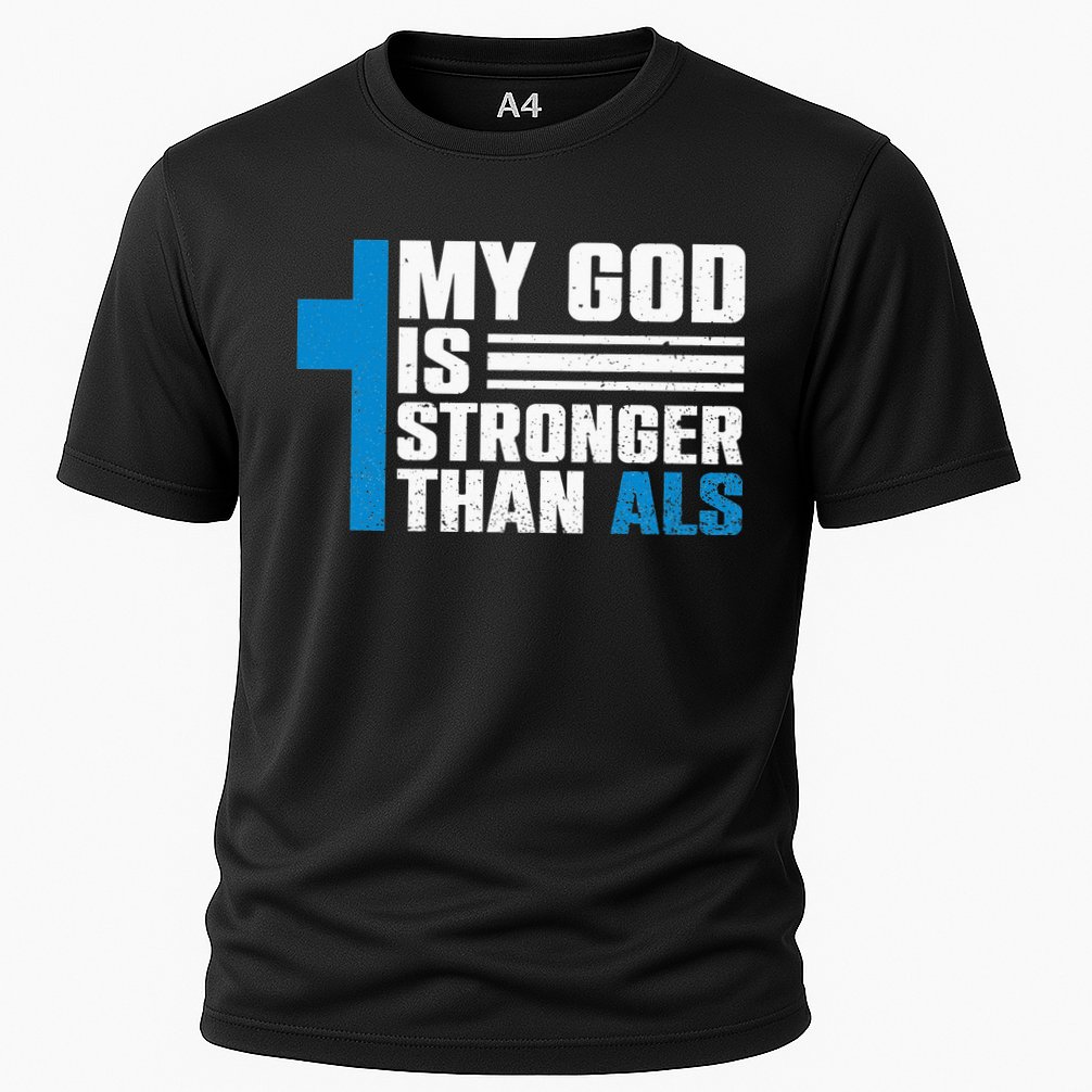 My God Is Stronger Than ALS - ALS Awareness Month Ribbon Cooling Performance Crew T-Shirt