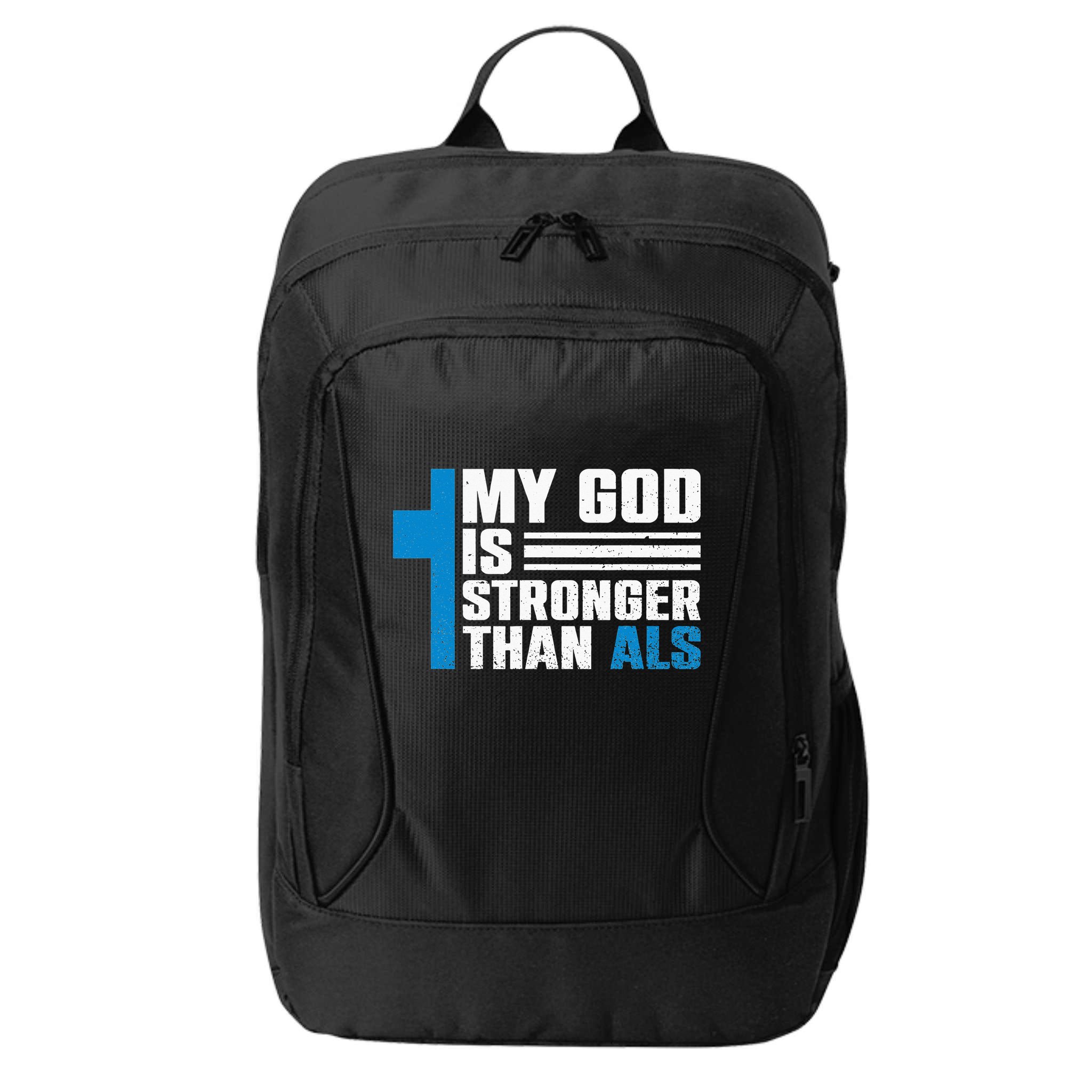 My God Is Stronger Than ALS - ALS Awareness Month Ribbon City Backpack