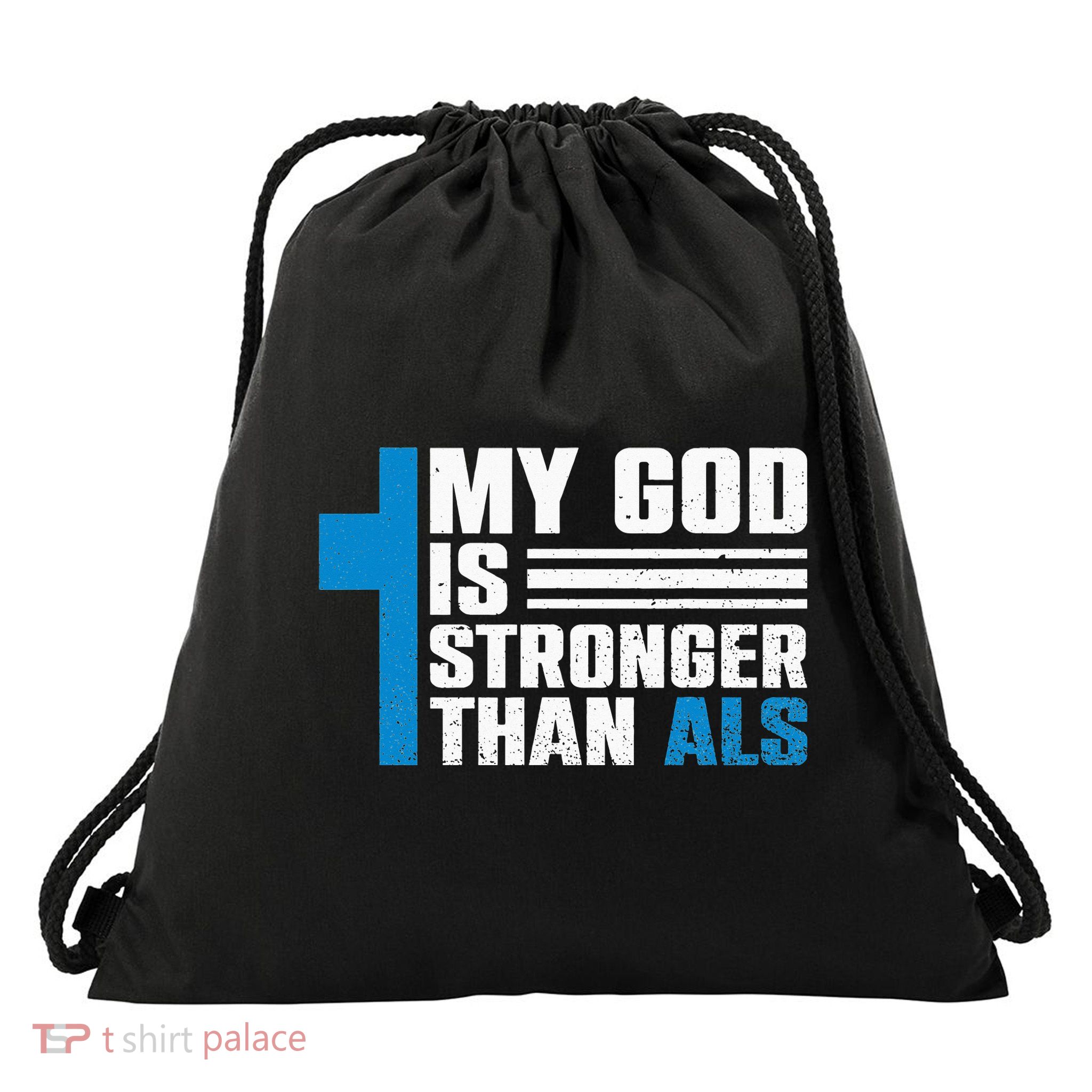 My God Is Stronger Than ALS - ALS Awareness Month Ribbon Drawstring Bag