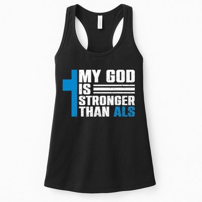 My God Is Stronger Than ALS - ALS Awareness Month Ribbon Womens Tank Top