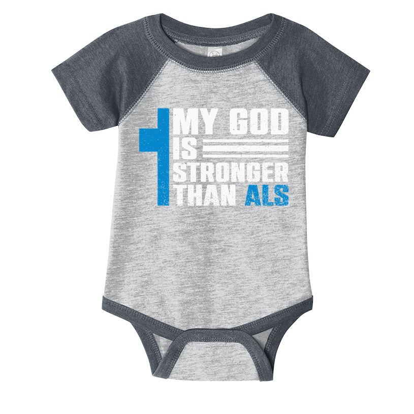 My God Is Stronger Than ALS - ALS Awareness Month Ribbon Infant Baby Jersey Bodysuit