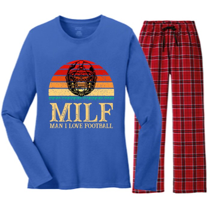 Milfmeaningful Gift I Love Football Funny Football Lover Great Gift Women's Long Sleeve Flannel Pajama Set 