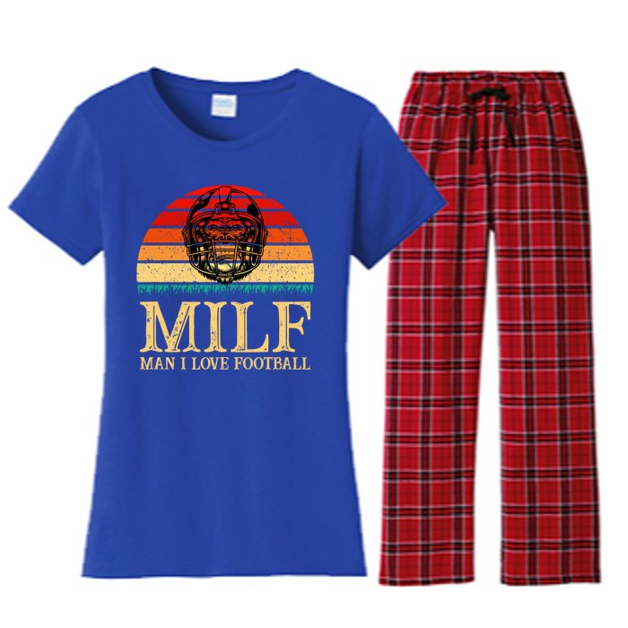 Milfmeaningful Gift I Love Football Funny Football Lover Great Gift Women's Flannel Pajama Set