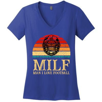 Milfmeaningful Gift I Love Football Funny Football Lover Great Gift Women's V-Neck T-Shirt