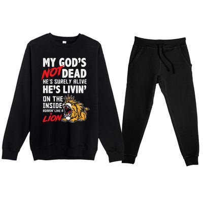 My God Is Not Dead Lion Jesus Christ Christian Faith Premium Crewneck Sweatsuit Set