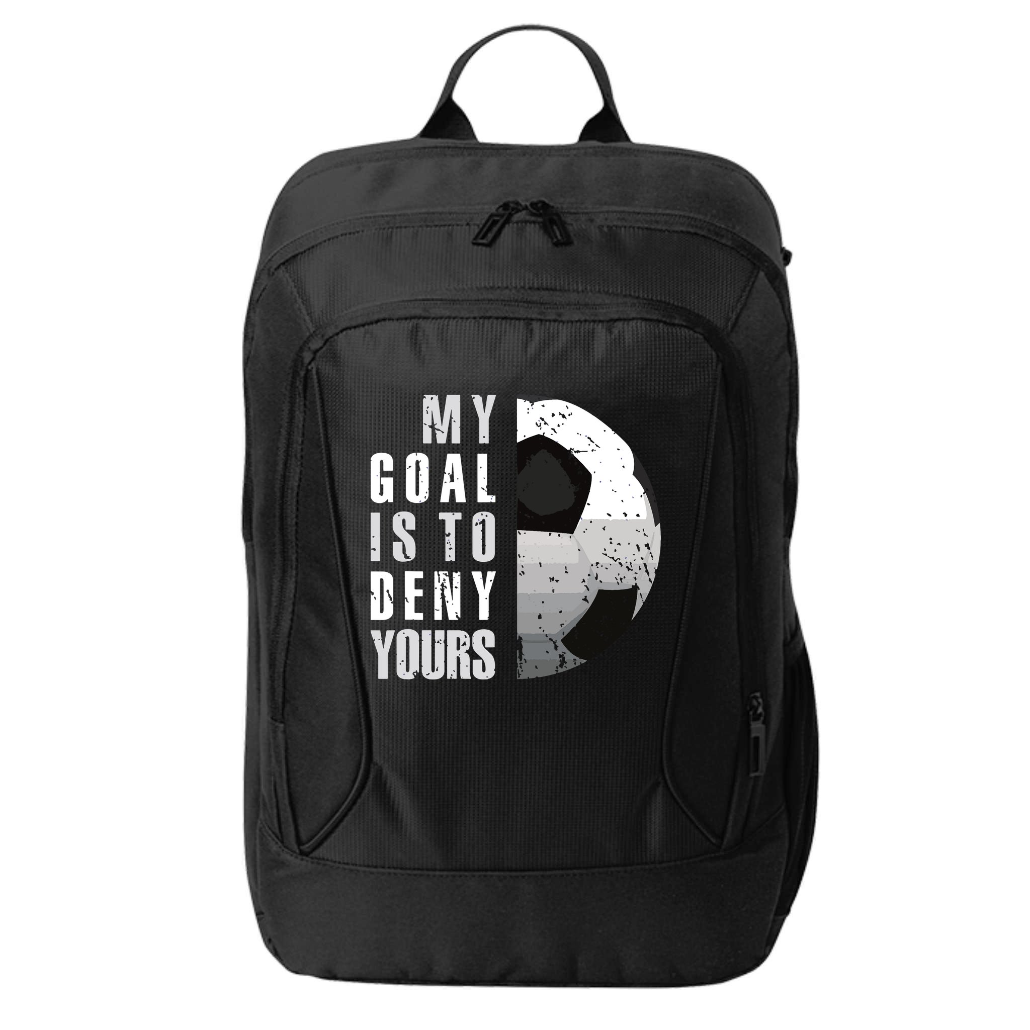 My Goal Is To Deny Yours Soccer Goalie Distressed Goalkeeper City Backpack