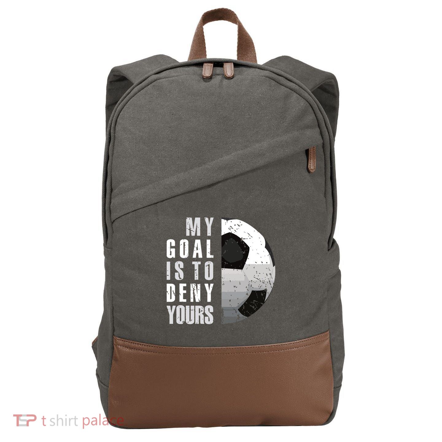 My Goal Is To Deny Yours Soccer Goalie Distressed Goalkeeper Cotton Canvas Backpack