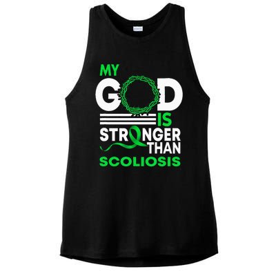 My God Is Stronger Than Scoliosis Awareness Ribbon Ladies PosiCharge Tri-Blend Wicking Tank