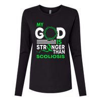 My God Is Stronger Than Scoliosis Awareness Ribbon Womens Cotton Relaxed Long Sleeve T-Shirt