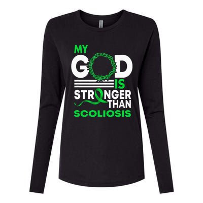 My God Is Stronger Than Scoliosis Awareness Ribbon Womens Cotton Relaxed Long Sleeve T-Shirt