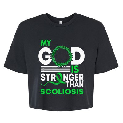 My God Is Stronger Than Scoliosis Awareness Ribbon Bella+Canvas Jersey Crop Tee