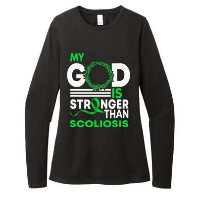 My God Is Stronger Than Scoliosis Awareness Ribbon Womens CVC Long Sleeve Shirt