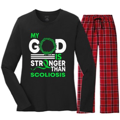 My God Is Stronger Than Scoliosis Awareness Ribbon Women's Long Sleeve Flannel Pajama Set 