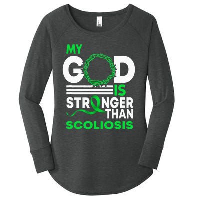 My God Is Stronger Than Scoliosis Awareness Ribbon Women's Perfect Tri Tunic Long Sleeve Shirt